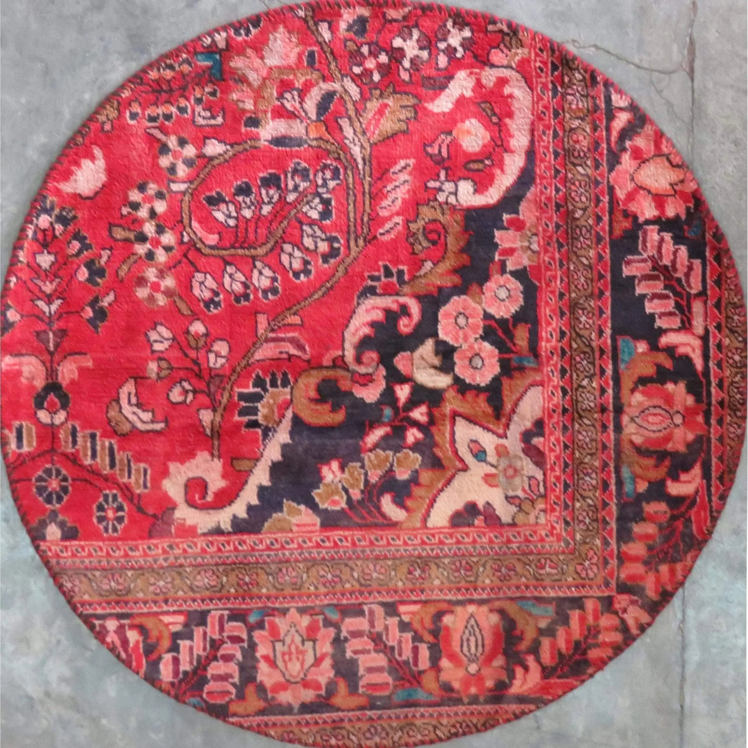 One Of The Kind Hand-Knotted Persian Wool Rug _ Luxurious Vintage Design, 3'6" x 3'6", Artisan Crafted